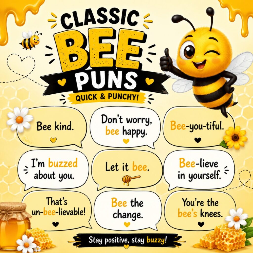 Classic One-Liner Bee Puns (Quick & Punchy)