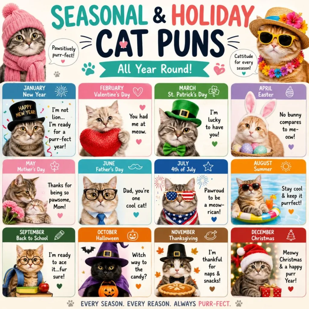 🎄 Seasonal & Holiday Cat Puns (All Year Round)
