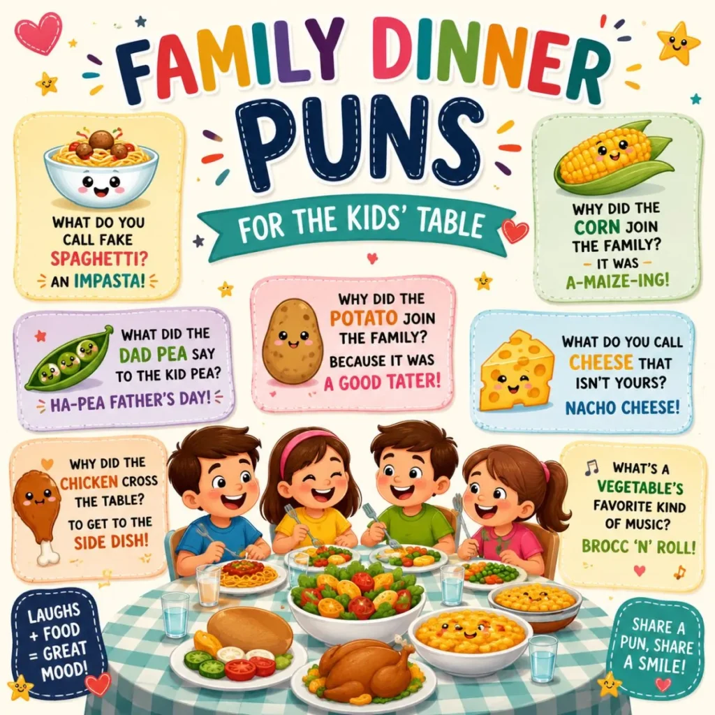 👨‍👩‍👧‍👦 Family Dinner Puns (For the Kids’ Table)