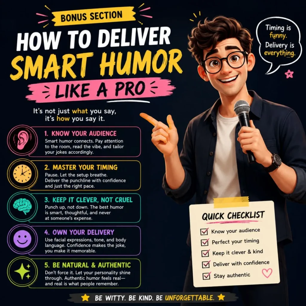 📌 Bonus Section: How to Deliver Smart Humor Like a Pro