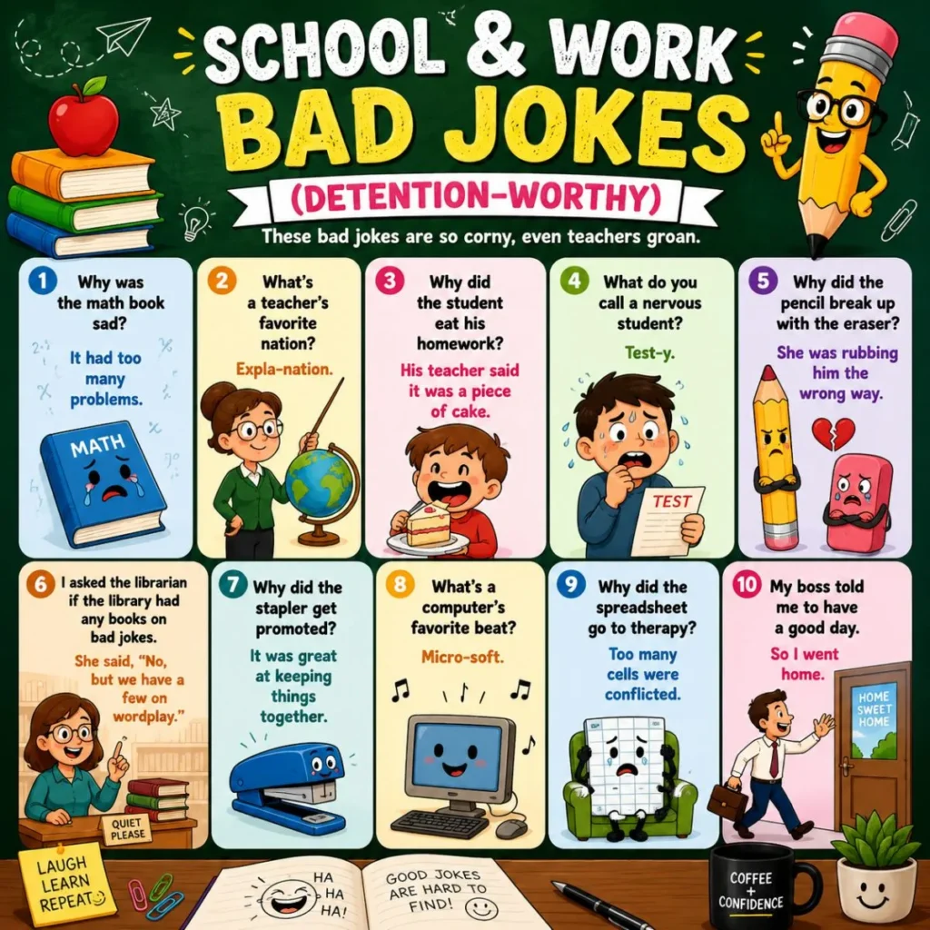📚 School & Work Bad Jokes (Detention-Worthy)