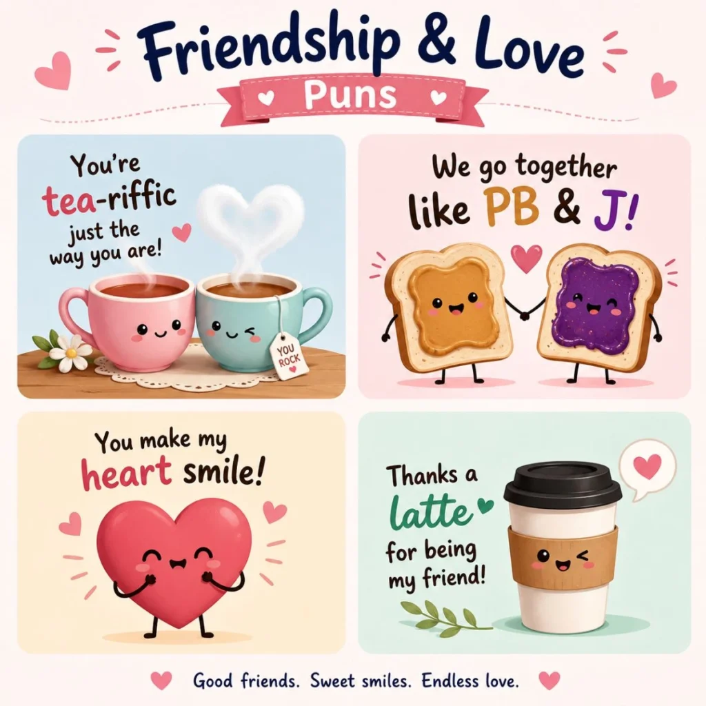 🌟 Friendship & Love Puns (Clean & Sweet)