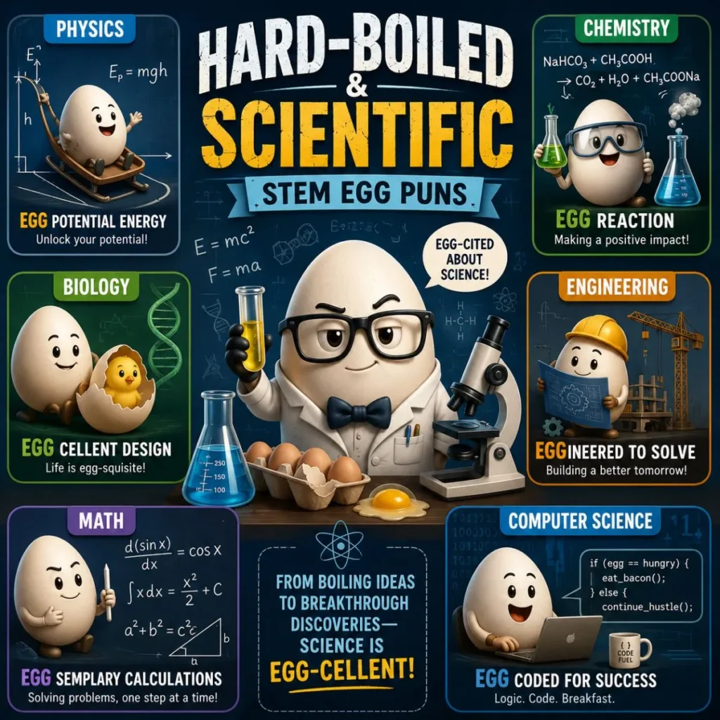🧪 Hard-Boiled & Scientific (STEM Egg Puns)