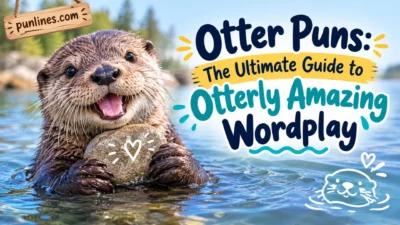 Cute otter holding a heart-shaped rock with playful otter puns and wordplay text