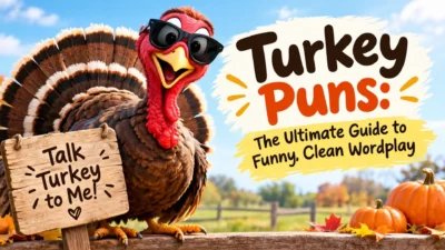 Funny turkey wearing sunglasses with a Talk Turkey to Me sign for clean turkey puns